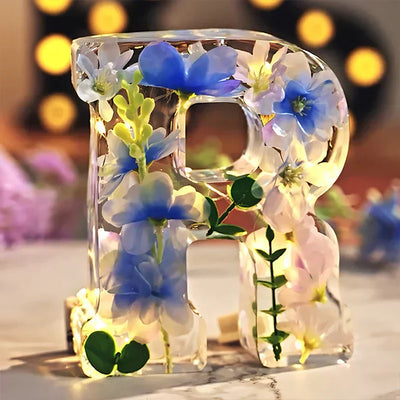 Personalized Letter Resin Lamp with Dried Flowers – Custom Initial Night Light for Home Décor & Gifts