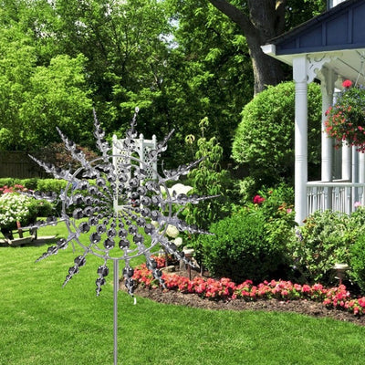 Silver Metal Garden Wind Spinner Sculpture for Outdoor Decoration