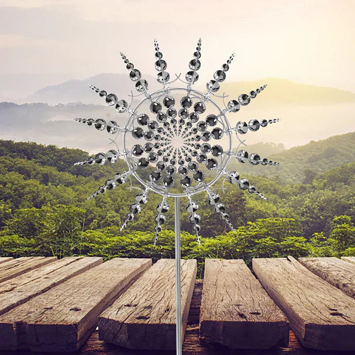 Silver Metal Garden Wind Spinner Sculpture for Outdoor Decoration