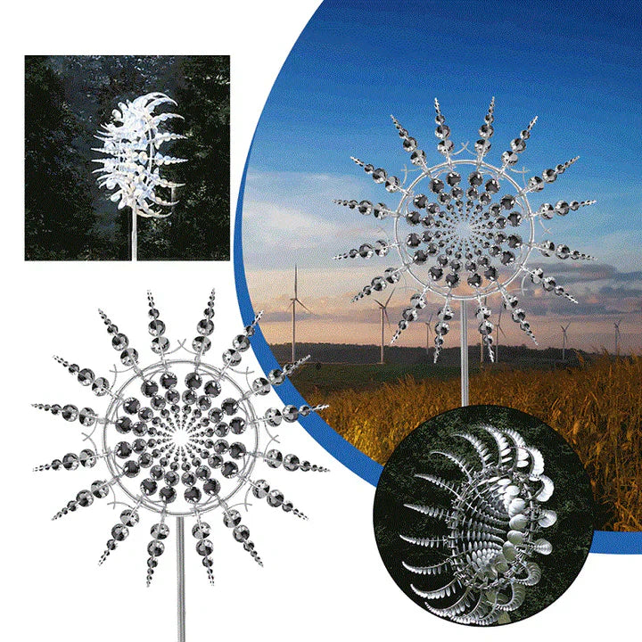 Silver Metal Garden Wind Spinner Sculpture for Outdoor Decoration