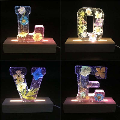 Personalized Letter Resin Lamp with Dried Flowers – Custom Initial Night Light for Home Décor & Gifts