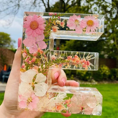 Personalized Letter Resin Lamp with Dried Flowers – Custom Initial Night Light for Home Décor & Gifts