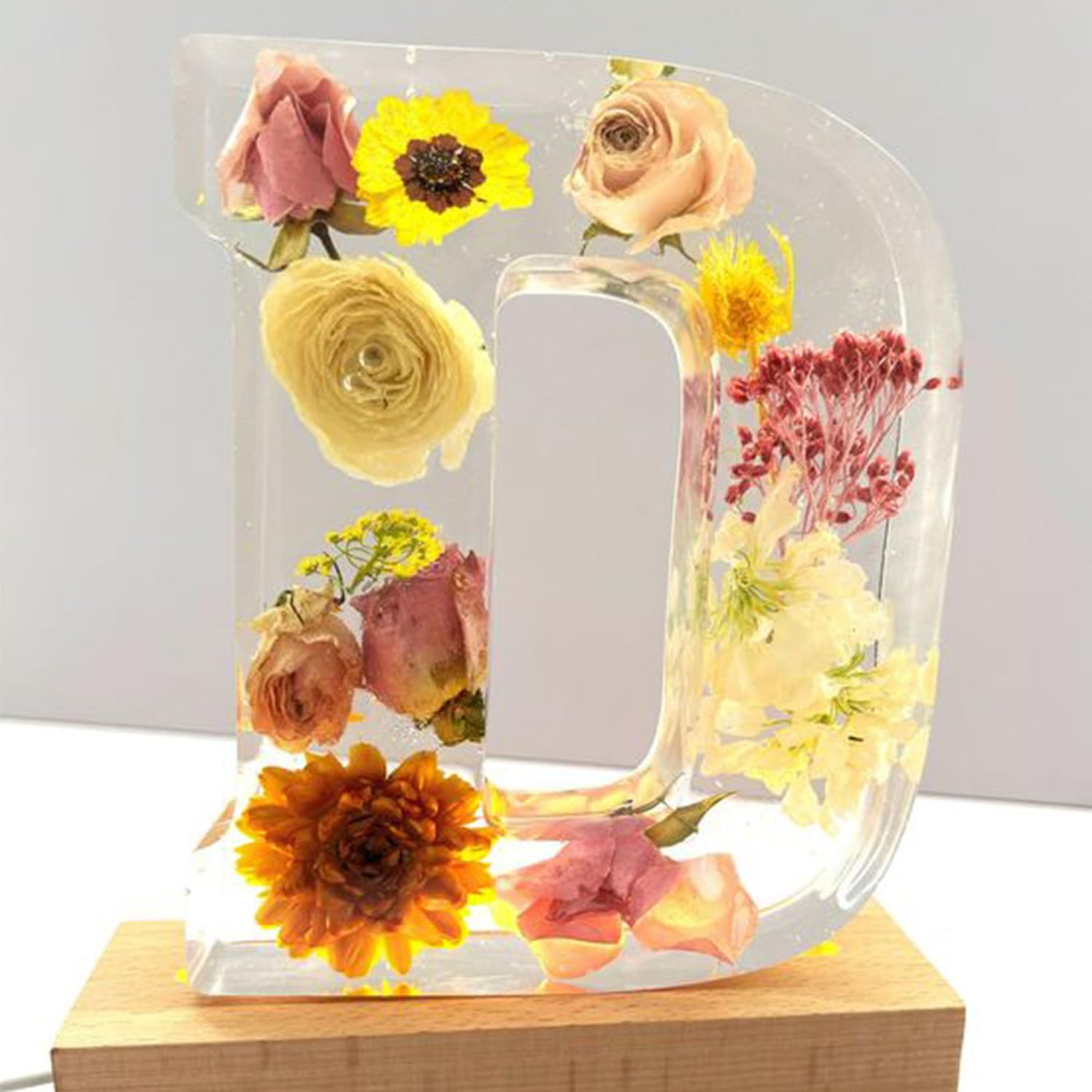 Personalized Letter Resin Lamp with Dried Flowers – Custom Initial Night Light for Home Décor & Gifts