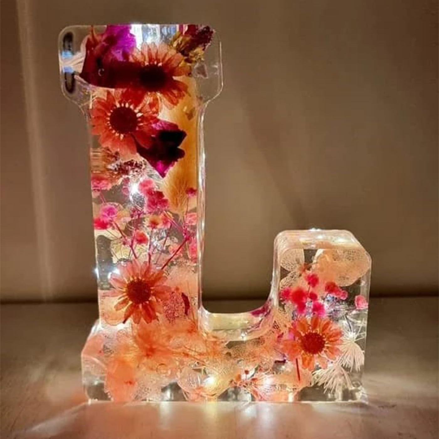 Personalized Letter Resin Lamp with Dried Flowers – Custom Initial Night Light for Home Décor & Gifts