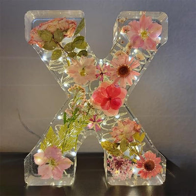 Personalized Letter Resin Lamp with Dried Flowers – Custom Initial Night Light for Home Décor & Gifts