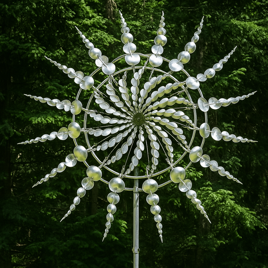 Silver Metal Garden Wind Spinner Sculpture for Outdoor Decoration