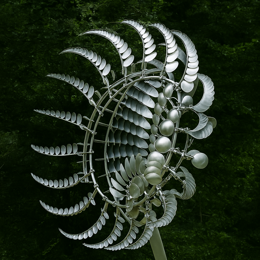 Silver Metal Garden Wind Spinner Sculpture for Outdoor Decoration