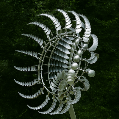 Silver Metal Garden Wind Spinner Sculpture for Outdoor Decoration