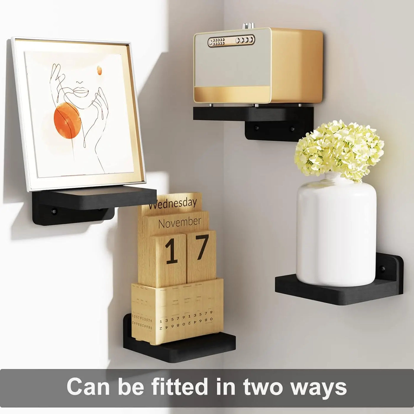Set of 4 Wooden Floating Wall Shelves – Rustic Display Storage for Living Room, Bedroom & Office – Easy Wall Mount, Space Saving Design