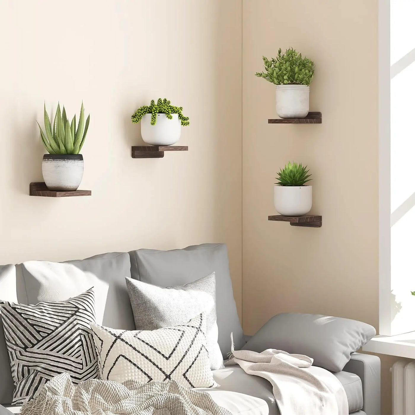 Set of 4 Wooden Floating Wall Shelves – Rustic Display Storage for Living Room, Bedroom & Office – Easy Wall Mount, Space Saving Design