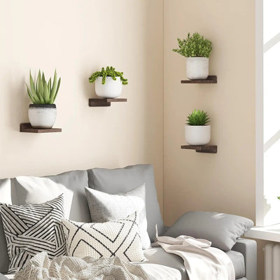 Set of 4 Wooden Floating Wall Shelves – Rustic Display Storage for Living Room, Bedroom & Office – Easy Wall Mount, Space Saving Design