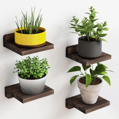Set of 4 Wooden Floating Wall Shelves – Rustic Display Storage for Living Room, Bedroom & Office – Easy Wall Mount, Space Saving Design