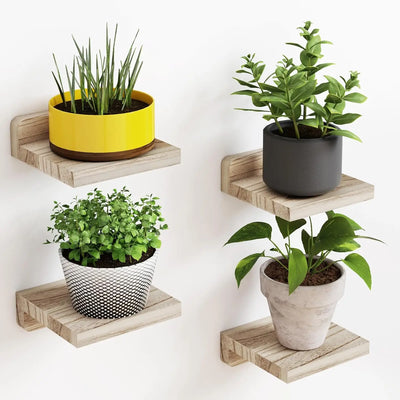 Set of 4 Wooden Floating Wall Shelves – Rustic Display Storage for Living Room, Bedroom & Office – Easy Wall Mount, Space Saving Design