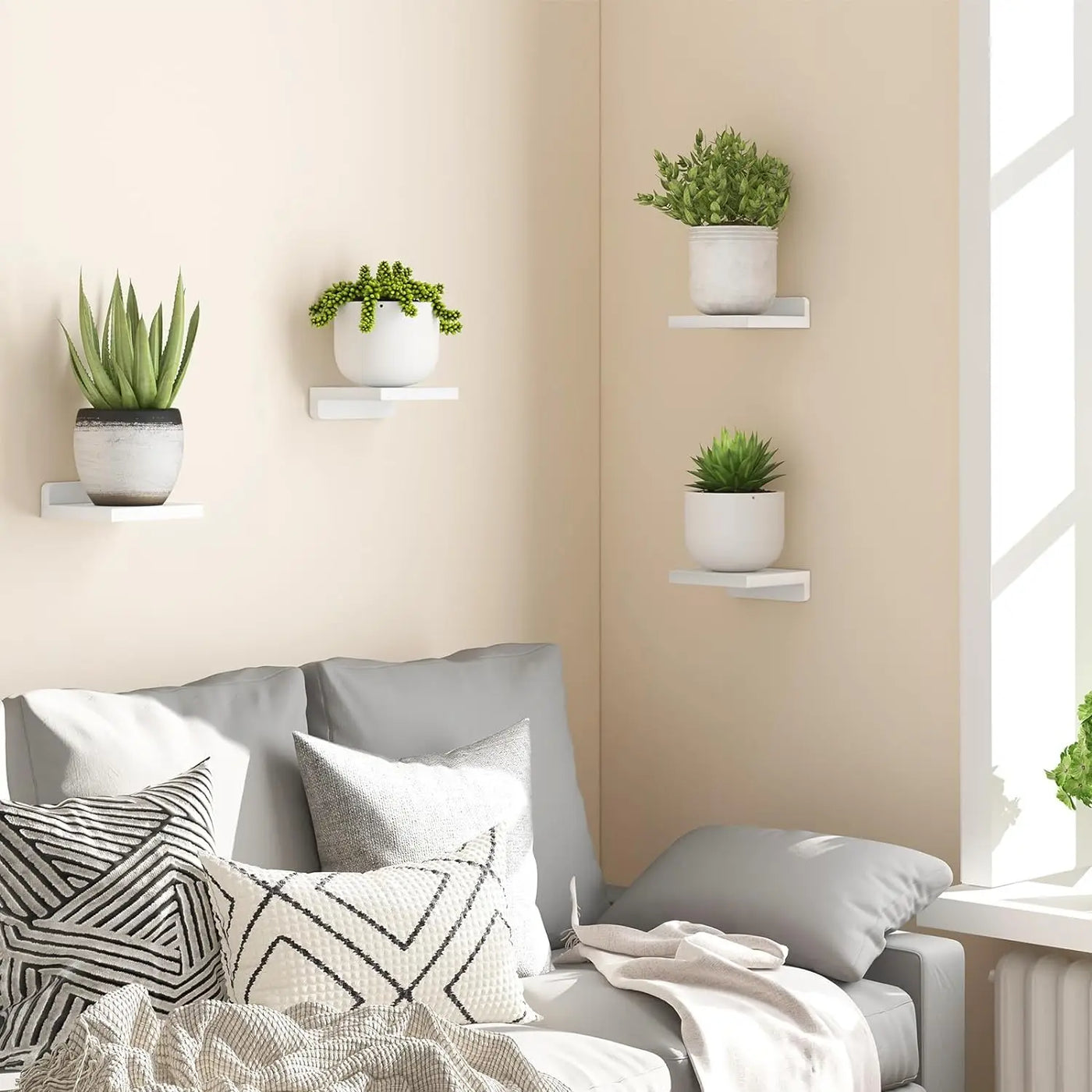 Set of 4 Wooden Floating Wall Shelves – Rustic Display Storage for Living Room, Bedroom & Office – Easy Wall Mount, Space Saving Design
