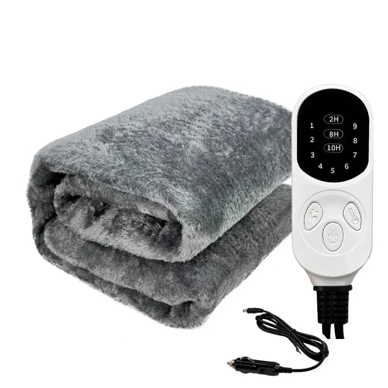 12V Electric Heated Travel Blanket – 9 Heat Settings, Timer & Machine Washable for Car, SUV, Truck, RV